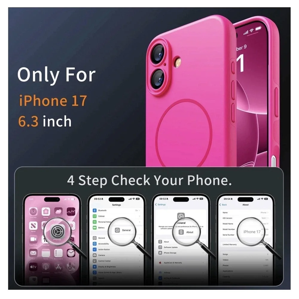 iPhone 17 Magnetic Phone Case Hot Pink Matte Slim Shockproof‎ Protective Cover